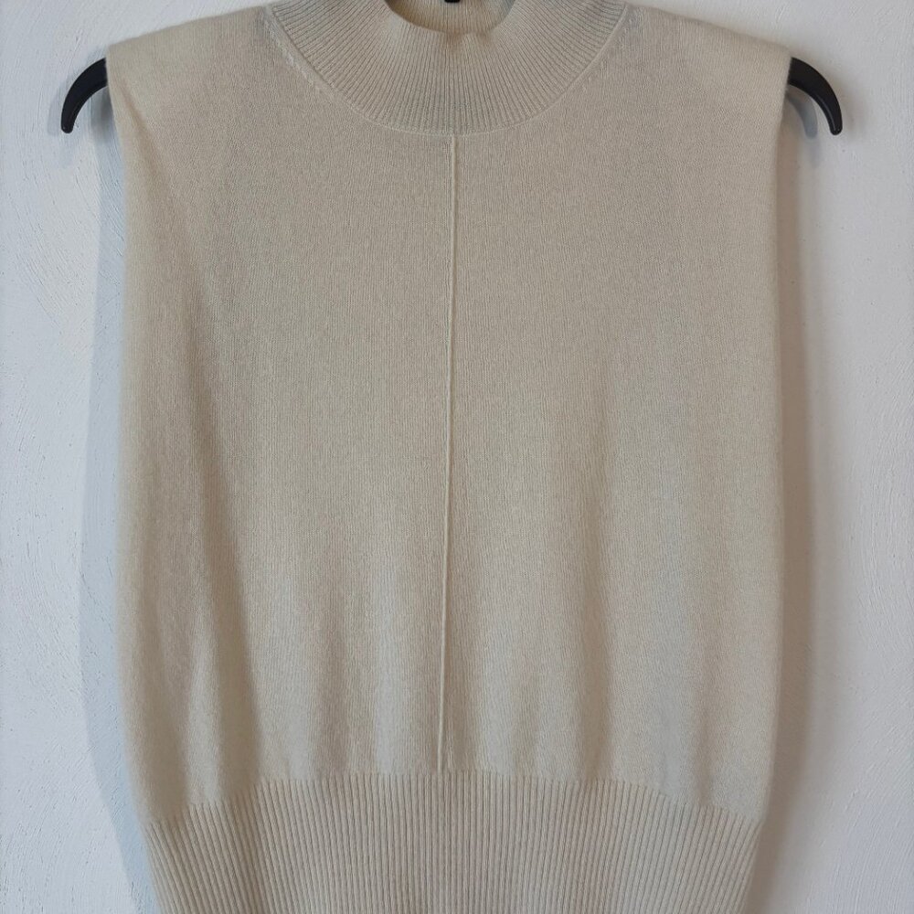 100% Cashmere Cream Sleeveless, Mock-neck Top